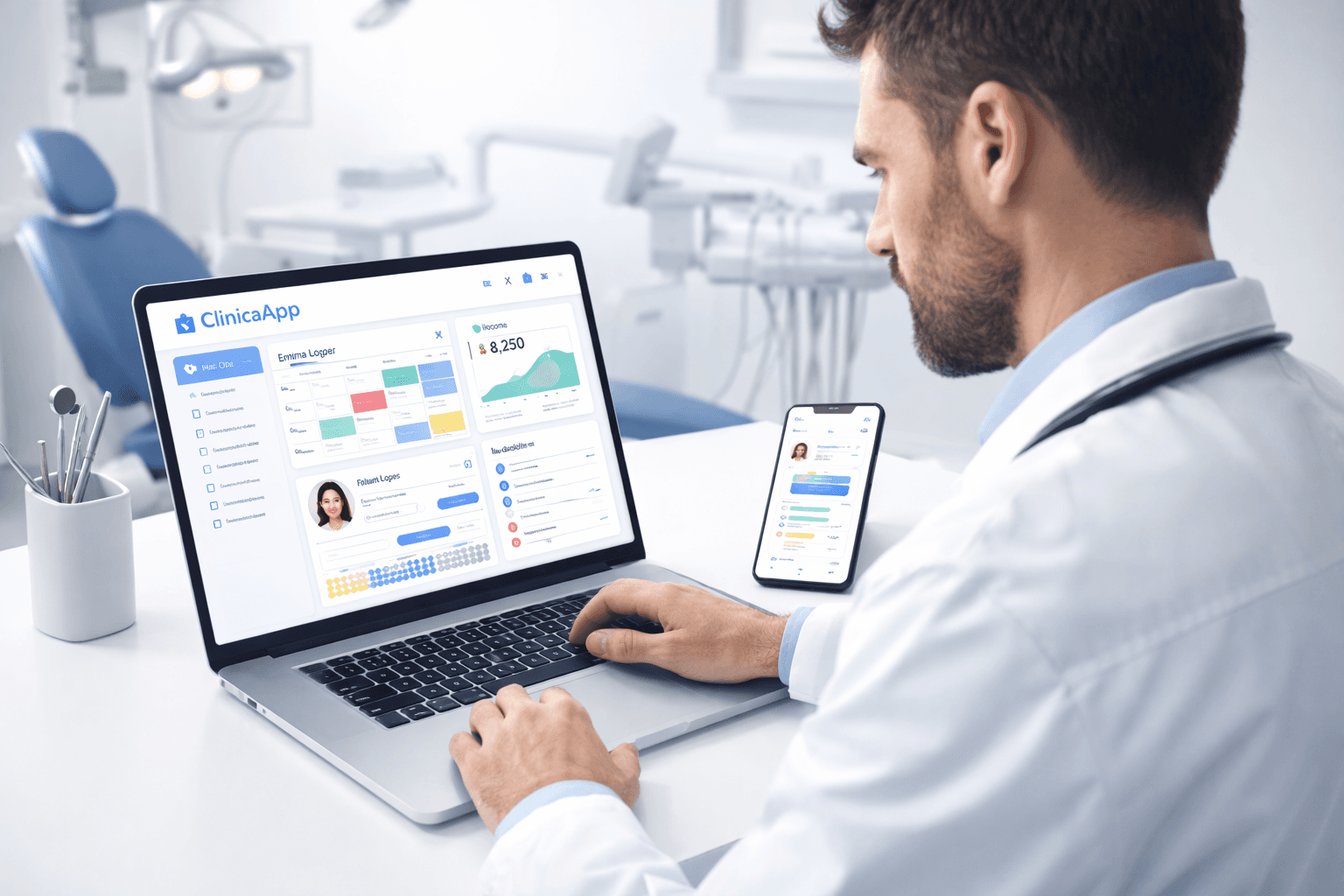 Médico usando ClinicaApp